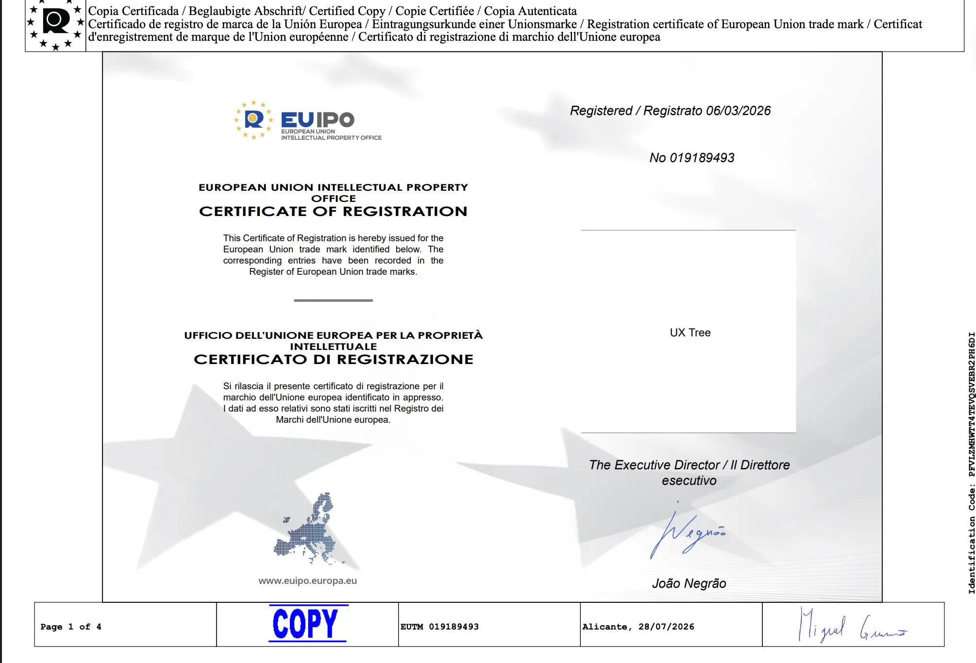 Certificate UX Tree - EUIPO
